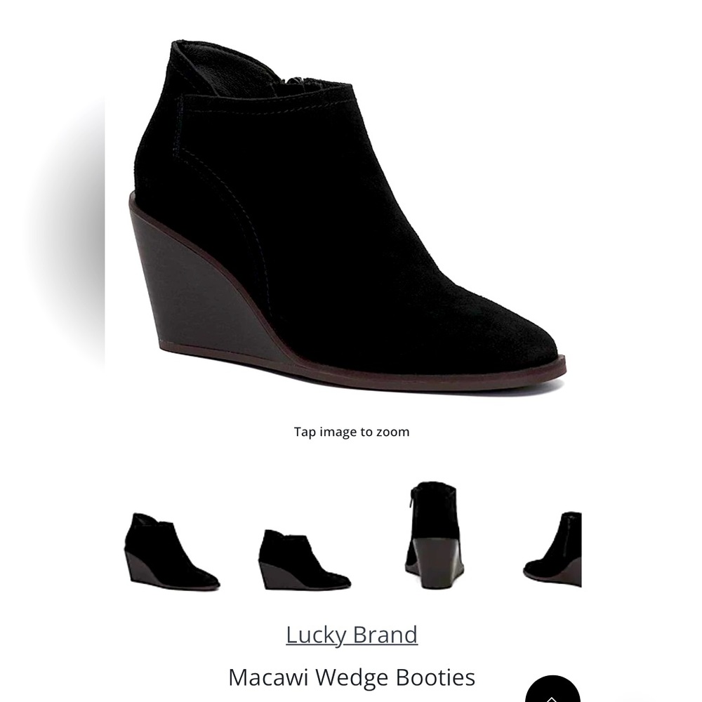 Lucky brand suede wedge bootie. Comfortable and elegant…goes with everything